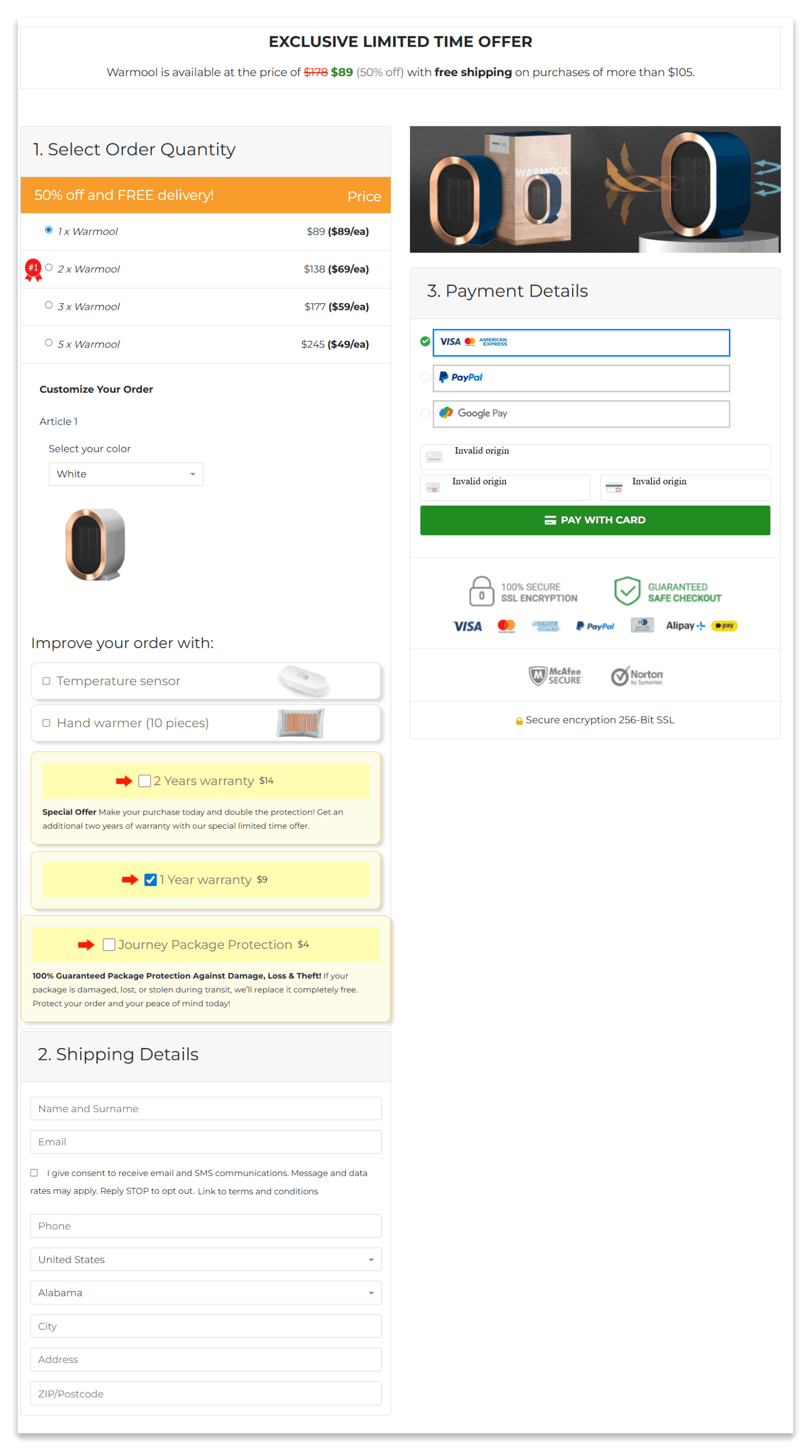 Warmool secure checkout page